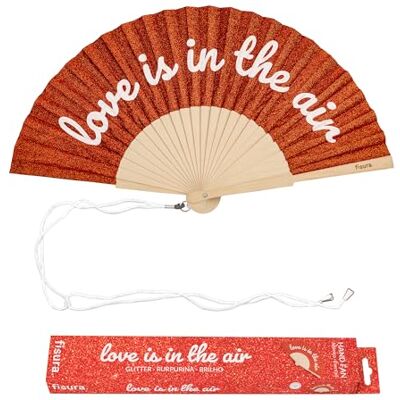 Fisura Originele waaier met boodschap "Love is in the air", modern en kleurrijk houten accessoire, rode glitterhandwaaier, inclusief polsband, grappig cadeau-idee, 42,5 x 23 cm Fisura Originele waaier met boodschap "Love is in the air", modern en kleurrijk houten accessoire, rode glitterhandwaaier, inclusief polsband, grappig cadeau-idee, 42,5 x 23 cm