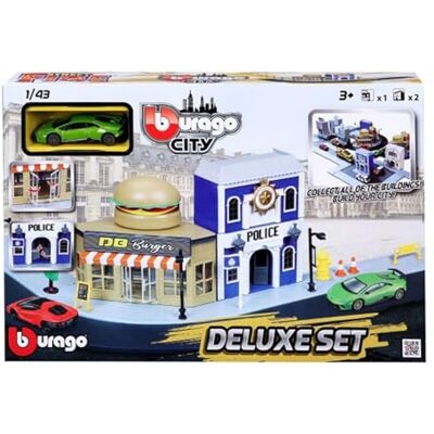 Bburago -1/43 City-koffer + 2 structuren + 1 voertuig, 31507 Bburago -1/43 City-koffer + 2 structuren + 1 voertuig, 31507