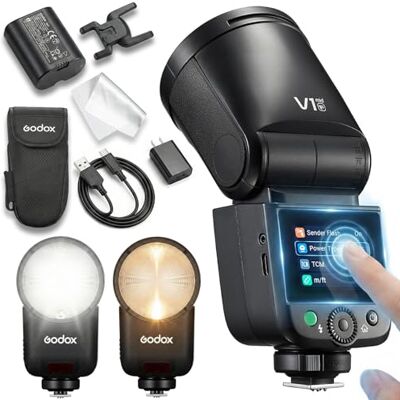 GODOX V1 Mid F Flash voor FUJIFILM, Speedlite ronde kop 55Ws, 24 mm optiek, 650+ blikjes, TTL/HSS 1/8000s, compatibel met X-T4 X-T5 GFX50S GFX50S II GFX50R X-H2 X-H2S X-S10 X-S20 X-E5 GODOX V1 Mid F Flash voor FUJIFILM, Speedlite ronde kop 55Ws, 24 mm optiek, 650+ blikjes, TTL/HSS 1/8000s, compatibel met X-T4 X-T5 GFX50S GFX50S II GFX50R X-H2 X-H2S X-S10 X-S20 X-E5