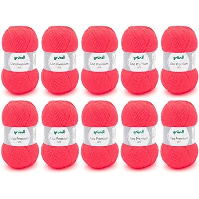Gründl Lisa Premium Uni brei- en haakgaren (zacht en pluizig karakter, onderhoudsvriendelijk, 100% acryl, 50 g/133 m. Naalddikte: 3,5-4,5, 10 ballen van 50 g). Neon-koraal Gründl Lisa Premium Uni brei- en haakgaren (zacht en pluizig karakter, onderhoudsvriendelijk, 100% acryl, 50 g/133 m. Naalddikte: 3,5-4,5, 10 ballen van 50 g). Neon-koraal