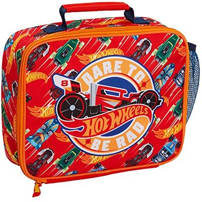 Hot Wheels Geïsoleerde lunchtas voor kinderen met bekerhouder, motief auto's, rood, één maat, lunchbox Hot Wheels Geïsoleerde lunchtas voor kinderen met bekerhouder, motief auto's, rood, één maat, lunchbox