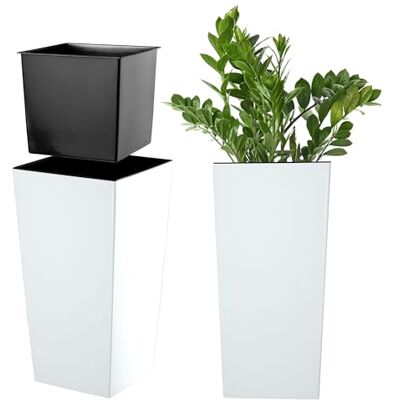 KADAX Bloempot, bloembak van kunststof, plantenbak voor bloemen, binnen en buiten, tuin, balkon, terras, huis, weerbestendig, imitatie rotan (36 cm hoog, mat wit) KADAX Bloempot, bloembak van kunststof, plantenbak voor bloemen, binnen en buiten, tuin, balkon, terras, huis, weerbestendig, imitatie rotan (36 cm hoog, mat wit)