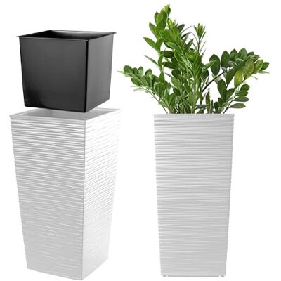 KADAX bloempot, plantenpot, met kunststof binnenpot, voor binnen en buiten, tuin, balkon, terras, huis, weerbestendig, imitatie rotan, 46,5 cm hoog, wit KADAX bloempot, plantenpot, met kunststof binnenpot, voor binnen en buiten, tuin, balkon, terras, huis, weerbestendig, imitatie rotan, 46,5 cm hoog, wit