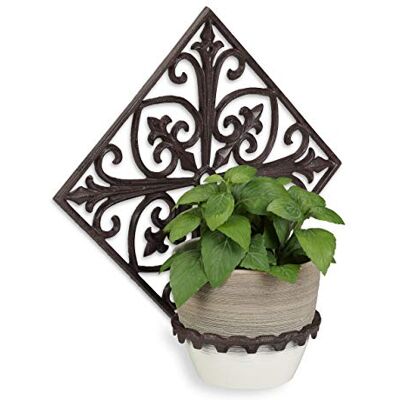 Relaxdays 2 x antieke wandbloempothouders, gietijzer, tuindecoratie, plantenhouder voor buiten, Ø 13,5 cm, bruin Relaxdays 2 x antieke wandbloempothouders, gietijzer, tuindecoratie, plantenhouder voor buiten, Ø 13,5 cm, bruin