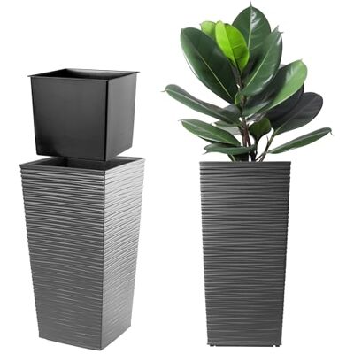 KADAX Bloempot/plantenpot, kunststof bak, voor binnen en buiten, tuin, balkon, terras, huis, weerbestendig, imitatie rotan, 68 cm hoog, grafiet KADAX Bloempot/plantenpot, kunststof bak, voor binnen en buiten, tuin, balkon, terras, huis, weerbestendig, imitatie rotan, 68 cm hoog, grafiet