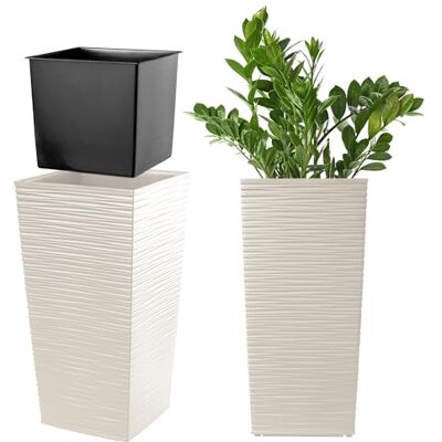 KADAX Bloem/plantenpot, kunststof kuip, voor binnen en buiten, tuin, balkon, terras, huis, weerbestendig, imitatie-rotan, 36,5 cm hoog, crème KADAX Bloem/plantenpot, kunststof kuip, voor binnen en buiten, tuin, balkon, terras, huis, weerbestendig, imitatie-rotan, 36,5 cm hoog, crème