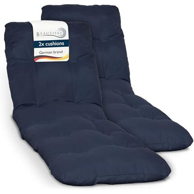 Beautissu Set van 2 kussens voor ligstoel, ligstoel, matras 190 x 60 cm, donkerblauw, 8 cm, dik, comfortabel, voor tuin, terras, balkon, buiten, bekleding, Flair RL Beautissu Set van 2 kussens voor ligstoel, ligstoel, matras 190 x 60 cm, donkerblauw, 8 cm, dik, comfortabel, voor tuin, terras, balkon, buiten, bekleding, Flair RL