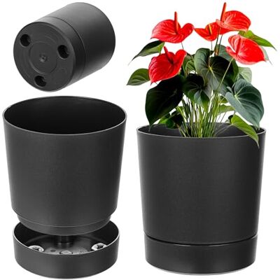 KADAX Plantenpot met onderzetter, diameter 20 cm, kunststof bloempot voor binnen, met mat oppervlak, voor kamerplanten, zwart KADAX Plantenpot met onderzetter, diameter 20 cm, kunststof bloempot voor binnen, met mat oppervlak, voor kamerplanten, zwart
