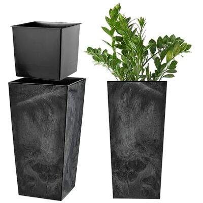 KADAX Bloempot, plantenpot van kunststof, voor binnen en buiten, tuin, balkon, terras, huis, weerbestendig, imitatie rotan (zwart beton, 36 cm hoogte) KADAX Bloempot, plantenpot van kunststof, voor binnen en buiten, tuin, balkon, terras, huis, weerbestendig, imitatie rotan (zwart beton, 36 cm hoogte)