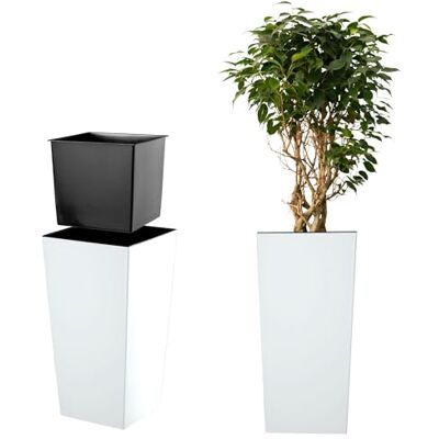 KADAX Bloempot met voering, hoogte 68 cm, 34 x 34 cm, ca. 38 l, wit-mat, rotan binnen en buiten KADAX Bloempot met voering, hoogte 68 cm, 34 x 34 cm, ca. 38 l, wit-mat, rotan binnen en buiten