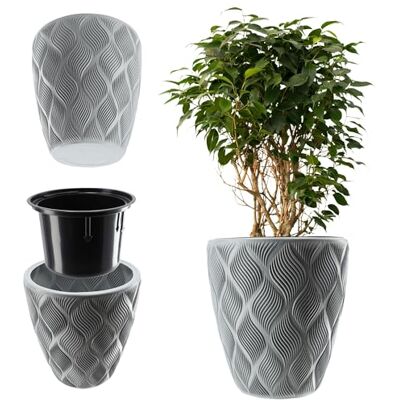 KADAX Bloempot met inzetstuk en handgrepen, van kunststof, verkrijgbaar in 5 maten, uv- en weerbestendig, met 3D-effect (grijs, 39 cm) KADAX Bloempot met inzetstuk en handgrepen, van kunststof, verkrijgbaar in 5 maten, uv- en weerbestendig, met 3D-effect (grijs, 39 cm)