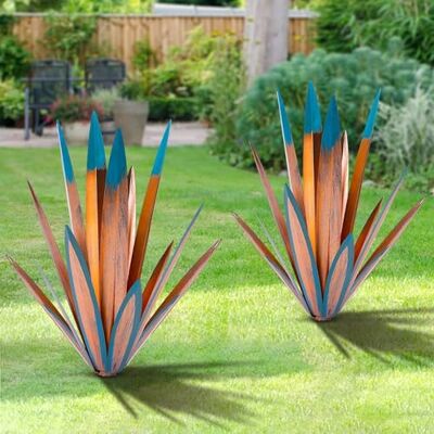 Generic Set van 2 rustieke handbeschilderde metalen agave-sculpturen voor tuindecoratie, binnenplaats, gazon (maat S) Generic Set van 2 rustieke handbeschilderde metalen agave-sculpturen voor tuindecoratie, binnenplaats, gazon (maat S)