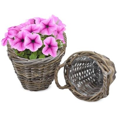 Spetebo Set van 2 grijze rieten plantenmanden 20 cm/mini Houten bloemenmand met handvat Natuurlijke folie gecoate rotan bloempot Klassieke tuindecoratie Spetebo Set van 2 grijze rieten plantenmanden 20 cm/mini Houten bloemenmand met handvat Natuurlijke folie gecoate rotan bloempot Klassieke tuindecoratie