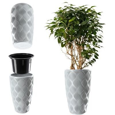 KADAX Bloempot met inzetstuk en handgrepen van kunststof, verkrijgbaar in 5 maten, uv- en weerbestendig, met 3D-effect (grijs, hoogte: 58,5 cm) KADAX Bloempot met inzetstuk en handgrepen van kunststof, verkrijgbaar in 5 maten, uv- en weerbestendig, met 3D-effect (grijs, hoogte: 58,5 cm)