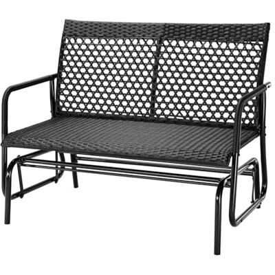 BAKAJI Rotan schommelbank, 2-zits, voor buiten, schommelbank, ergonomische schommelbank met uv- en weerbestendig, geschikt voor balkon, terras, terras BAKAJI Rotan schommelbank, 2-zits, voor buiten, schommelbank, ergonomische schommelbank met uv- en weerbestendig, geschikt voor balkon, terras, terras