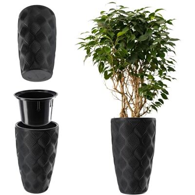 KADAX Bloempot met inzetstuk en handgrepen, van kunststof, in 5 maten, uv- en weerbestendig, met 3D-effect, zwart, hoog KADAX Bloempot met inzetstuk en handgrepen, van kunststof, in 5 maten, uv- en weerbestendig, met 3D-effect, zwart, hoog