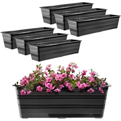 KADAX 6 stuks plantenbakken van kunststof, weerbestendig, voor balkon, bloempot voor leuningen, 60 cm, antraciet KADAX 6 stuks plantenbakken van kunststof, weerbestendig, voor balkon, bloempot voor leuningen, 60 cm, antraciet