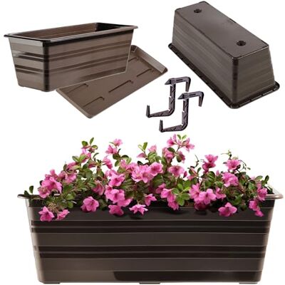 KADAX Bloembak met onderzetters en 2 handgrepen van kunststof, weerbestendig, bloempot voor leuning, 40 cm, bruin KADAX Bloembak met onderzetters en 2 handgrepen van kunststof, weerbestendig, bloempot voor leuning, 40 cm, bruin