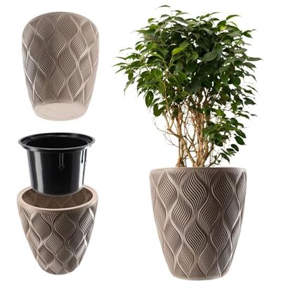 KADAX Bloempot met inzetstuk en handgrepen, van kunststof, verkrijgbaar in 5 maten, uv- en weerbestendig, met 3D-effect (beige, 39 cm) KADAX Bloempot met inzetstuk en handgrepen, van kunststof, verkrijgbaar in 5 maten, uv- en weerbestendig, met 3D-effect (beige, 39 cm)