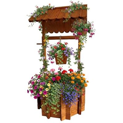 Relaxdays Decoratieve fontein van hout met plantenbak, emmer en zwengel, 114 x 56 x 56 cm, oranje Relaxdays Decoratieve fontein van hout met plantenbak, emmer en zwengel, 114 x 56 x 56 cm, oranje