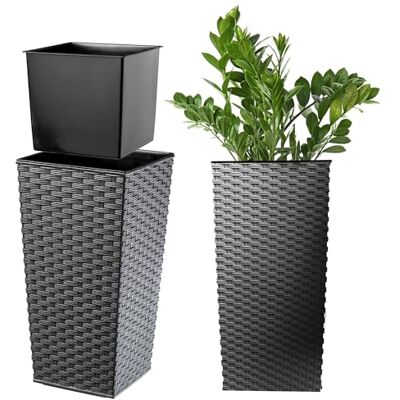 KADAX Bloempot/plantenpot, kunststof bak, voor binnen en buiten, tuin, balkon, terras, huis, weerbestendig, imitatie rotan, 36,5 cm hoog, grafiet (Rattan grafiet) KADAX Bloempot/plantenpot, kunststof bak, voor binnen en buiten, tuin, balkon, terras, huis, weerbestendig, imitatie rotan, 36,5 cm hoog, grafiet (Rattan grafiet)