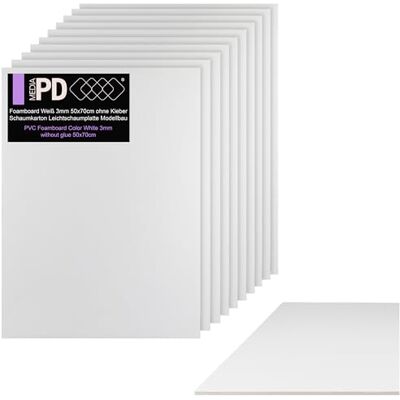 PDmedia 10 stuks lichte schuimplaten voor modelbouw en presentaties, schuimplaten zonder kleeflaag, UV-print, doe-het-zelf, 50 x 70 cm, 3 mm, wit PDmedia 10 stuks lichte schuimplaten voor modelbouw en presentaties, schuimplaten zonder kleeflaag, UV-print, doe-het-zelf, 50 x 70 cm, 3 mm, wit