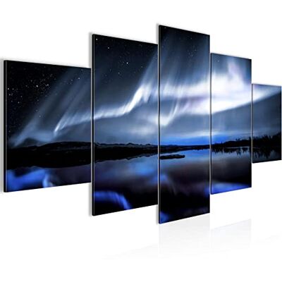 Schilderij noorderlicht op IJsland, print op nonwoven doek, 5 delen nachthemel zwart en blauw slaapkamer kamer 041953b Schilderij noorderlicht op IJsland, print op nonwoven doek, 5 delen nachthemel zwart en blauw slaapkamer kamer 041953b