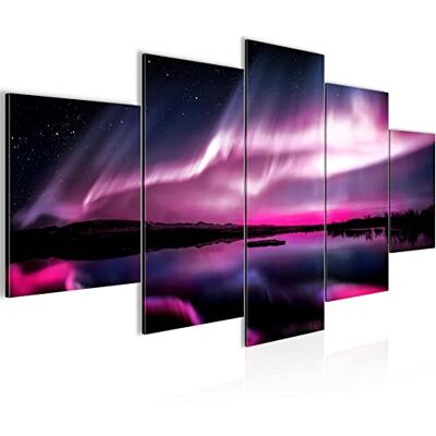 ART Afbeelding noorderlicht IJsland, 200 x 100 cm, 5 delen, XXL, wanddecoratie, tekening in violet 041951c ART Afbeelding noorderlicht IJsland, 200 x 100 cm, 5 delen, XXL, wanddecoratie, tekening in violet 041951c