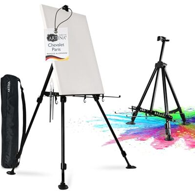 Artina Paris Stabiele en draagbare aluminium schildersezel schildersezel op canvas tot 82 cm lichte schildersezel, traploos verstelbaar en geïntegreerde borstelhouder Artina Paris Stabiele en draagbare aluminium schildersezel schildersezel op canvas tot 82 cm lichte schildersezel, traploos verstelbaar en geïntegreerde borstelhouder