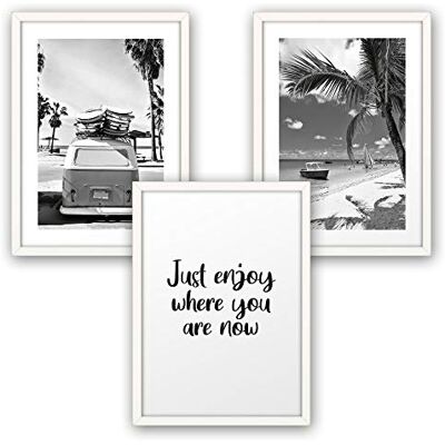 Kreative Feder Set van 3 premium posters kunstdruk Enjoy Where You Are decoratieve afbeelding voor uw muur optioneel met lijst woonkamer slaapkamer moderne stijl DIN A4 / A3 (A3 witte lijst) Kreative Feder Set van 3 premium posters kunstdruk Enjoy Where You Are decoratieve afbeelding voor uw muur optioneel met lijst woonkamer slaapkamer moderne stijl DIN A4 / A3 (A3 witte lijst)