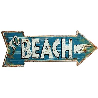zeitzone Nostalgisch metalen bord "to Beach" Met pijl Vintage stijl Met reliëf opschrift 50 x 19 cm zeitzone Nostalgisch metalen bord "to Beach" Met pijl Vintage stijl Met reliëf opschrift 50 x 19 cm