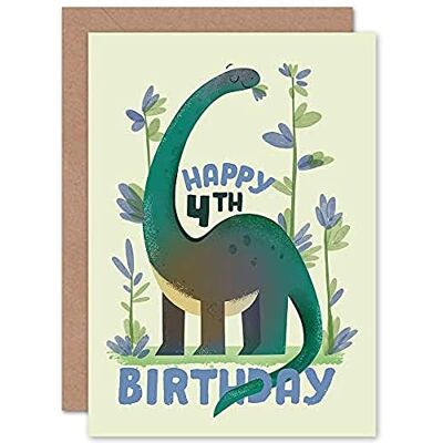 Wee Blue Coo Dinosaurus verjaardagskaart voor jongens 4e Apatosaurus Wee Blue Coo Dinosaurus verjaardagskaart voor jongens 4e Apatosaurus