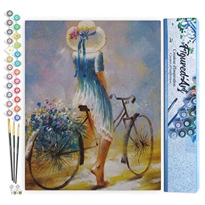 ART Schilderen op nummers, voor volwassenen, jonge vrouw op fiets – handmatige activiteit, creatieve set, doe-het-zelf kunstnummer, compleet – 40 x 50 cm zonder lijst van hout ART Schilderen op nummers, voor volwassenen, jonge vrouw op fiets – handmatige activiteit, creatieve set, doe-het-zelf kunstnummer, compleet – 40 x 50 cm zonder lijst van hout