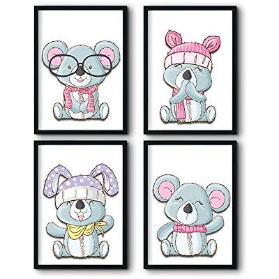 bilderreich Set van 4 posters voor de kinderkamer, decoratie, babykamer, jongens, meisjes, foto voor de muur, 4 foto's, kant-en-klaar ingelijst in zwarte houten lijst, 4 x DIN A4 "beer bilderreich Set van 4 posters voor de kinderkamer, decoratie, babykamer, jongens, meisjes, foto voor de muur, 4 foto's, kant-en-klaar ingelijst in zwarte houten lijst, 4 x DIN A4 "beer