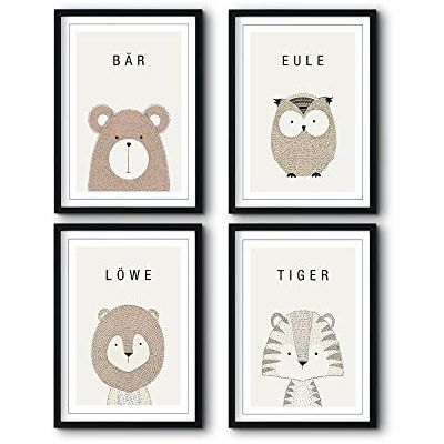 bilderreich Set van 4 posters voor de kinderkamer, decoratie, babykamer, jongens en meisjes, foto's voor de muur, zonder lijst, 4 x 20 x 30 cm, dieren bilderreich Set van 4 posters voor de kinderkamer, decoratie, babykamer, jongens en meisjes, foto's voor de muur, zonder lijst, 4 x 20 x 30 cm, dieren