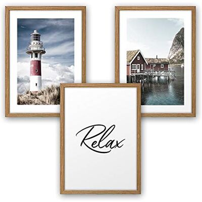 Kreative Feder Premium posterset, kunstdruk, relax, decoratieve foto's voor je muur, met lijst, woonkamer en slaapkamer, modern, DIN A4, A3 (A4, natuurlijk lijst) Kreative Feder Premium posterset, kunstdruk, relax, decoratieve foto's voor je muur, met lijst, woonkamer en slaapkamer, modern, DIN A4, A3 (A4, natuurlijk lijst)