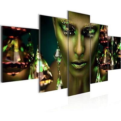 ART Afbeelding van dame, gezicht, schoonheid, 200 x 100 cm, 5-delig, XXL, wanddecoratie, tekening groen en goud 042151b ART Afbeelding van dame, gezicht, schoonheid, 200 x 100 cm, 5-delig, XXL, wanddecoratie, tekening groen en goud 042151b