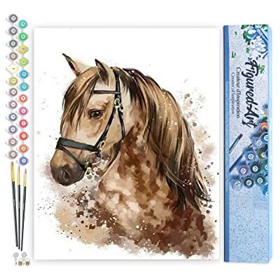 ART Schilderen op nummer voor volwassenen, paard, bruin, knutselset, doe-het-zelf, compleet kunstnummer, 40 x 50 cm, zonder houten frame ART Schilderen op nummer voor volwassenen, paard, bruin, knutselset, doe-het-zelf, compleet kunstnummer, 40 x 50 cm, zonder houten frame