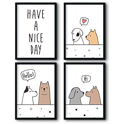 bilderreich Set van 4 posters voor de kinderkamer, decoratie, babykamer, jongens en meisjes, foto's voor de muur zonder lijst, 4 x 20 x 30 cm, honden Nice Day bilderreich Set van 4 posters voor de kinderkamer, decoratie, babykamer, jongens en meisjes, foto's voor de muur zonder lijst, 4 x 20 x 30 cm, honden Nice Day