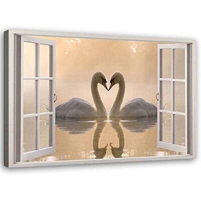 Feeby Niet-geweven canvas print zwaan spiegel 60 x 40 cm foto grafisch schilderij gang raam uitzicht beige Feeby Niet-geweven canvas print zwaan spiegel 60 x 40 cm foto grafisch schilderij gang raam uitzicht beige