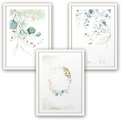 Kreative Feder Premium posterset kunstdruk takken en bladeren decoratieve afbeeldingen voor uw muur met lijst woonkamer slaapkamer modern Fine Art DIN A4 / A3 (A3, wit frame) Kreative Feder Premium posterset kunstdruk takken en bladeren decoratieve afbeeldingen voor uw muur met lijst woonkamer slaapkamer modern Fine Art DIN A4 / A3 (A3, wit frame)