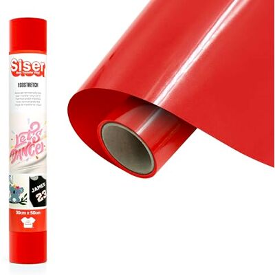 SISER EcoStretch Rood Vivo 30 cm x 0,5 m, thermotransfer-vinyl om op te strijken voor personalisatie van kleding en sportkleding, knutselmateriaal SISER EcoStretch Rood Vivo 30 cm x 0,5 m, thermotransfer-vinyl om op te strijken voor personalisatie van kleding en sportkleding, knutselmateriaal