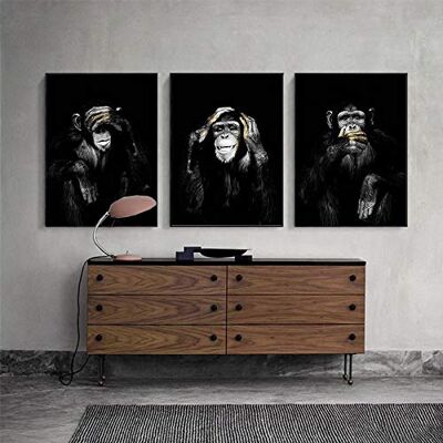 XIANGPEIFBH Poster Canvas Schilderij Dier Muurkunst Donkere 3 Grappige Aap Poster en Print voor Woonkamer Home Decor Kunstwerk 50 x 70 cm x 3 stuks Zonder Lijst XIANGPEIFBH Poster Canvas Schilderij Dier Muurkunst Donkere 3 Grappige Aap Poster en Print voor Woonkamer Home Decor Kunstwerk 50 x 70 cm x 3 stuks Zonder Lijst