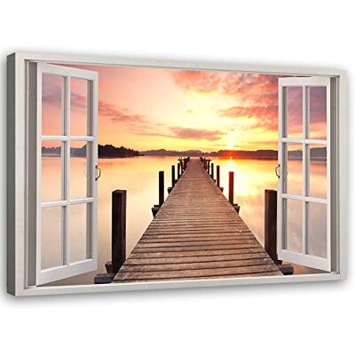 Feeby Vlies canvas venster foto 90x60cm esthetische wanddecoratie zonsondergang aan zee (oranje) Feeby Vlies canvas venster foto 90x60cm esthetische wanddecoratie zonsondergang aan zee (oranje)