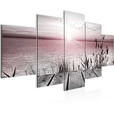 ART Afbeelding brug aan het meer, 200 x 100 cm, 5 delen, XXL, wanddecoratie, tekening in roze en grijs 034351b ART Afbeelding brug aan het meer, 200 x 100 cm, 5 delen, XXL, wanddecoratie, tekening in roze en grijs 034351b