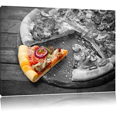 Pixxprint Pizza op een houten plank, foto canvas, grootte: 100 x 70 cm, wanddecoratie, kunstdruk, compleet gemonteerd Pixxprint Pizza op een houten plank, foto canvas, grootte: 100 x 70 cm, wanddecoratie, kunstdruk, compleet gemonteerd