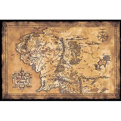 Close Up Poster The Lord of the Rings, kaart van Midden-aarde (Dark) (91,5 cm x 61 cm) + een verrassingsposter als cadeau Close Up Poster The Lord of the Rings, kaart van Midden-aarde (Dark) (91,5 cm x 61 cm) + een verrassingsposter als cadeau