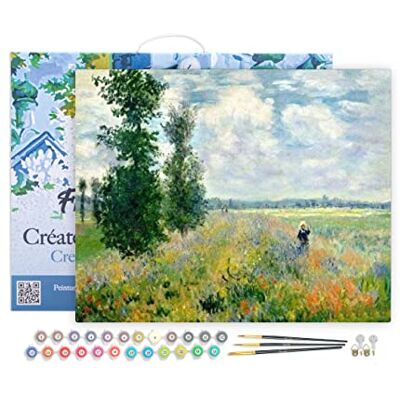 ART Schilderen op nummer voor volwassenen met lijst, Monet, klaprozenveld, schilderen op nummer, knutselset, 40 x 50 cm, canvas gespannen op houten frame ART Schilderen op nummer voor volwassenen met lijst, Monet, klaprozenveld, schilderen op nummer, knutselset, 40 x 50 cm, canvas gespannen op houten frame