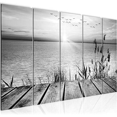 ART Schilderij brug aan het meer, print op non woven stof, wanddecoratie, woonkamer, slaapkamer 034356c ART Schilderij brug aan het meer, print op non woven stof, wanddecoratie, woonkamer, slaapkamer 034356c