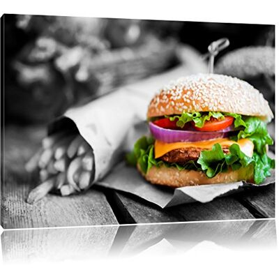 Pixxprint Hamburger met friet foto canvas Grootte: 60 x 40 cm Wanddecoratie Kunstdruk compleet gemonteerd Pixxprint Hamburger met friet foto canvas Grootte: 60 x 40 cm Wanddecoratie Kunstdruk compleet gemonteerd